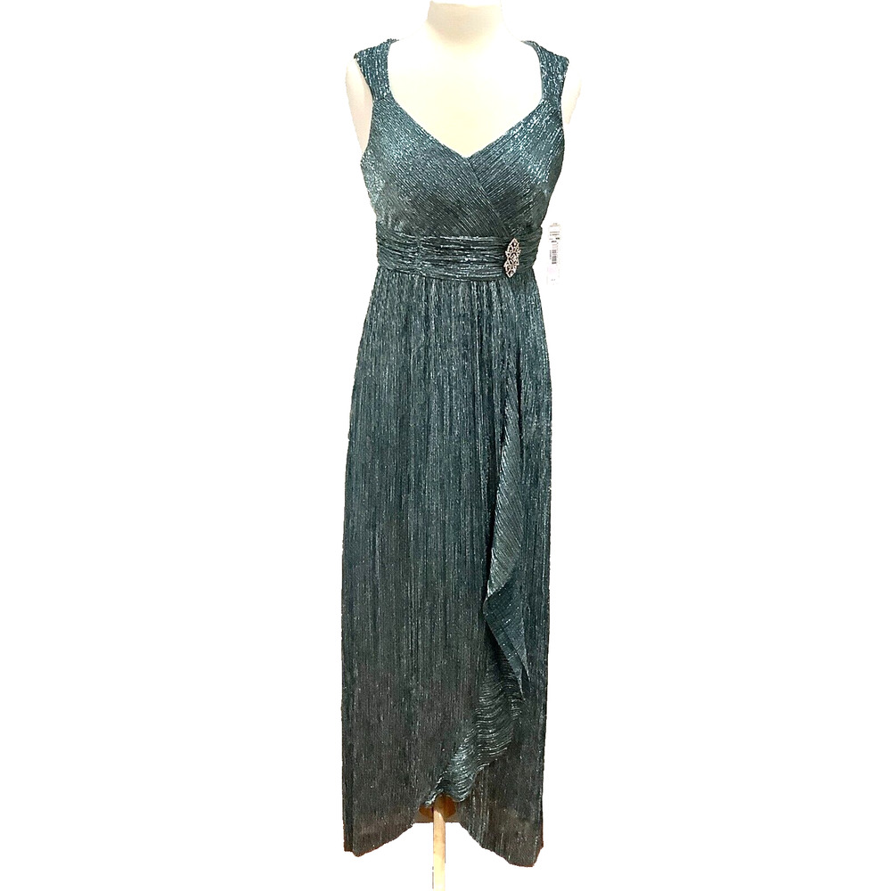 R&M RIchards Formal Dress Empire Waist Halter Gown sz 6 Style 9579 Blue Prom NWT